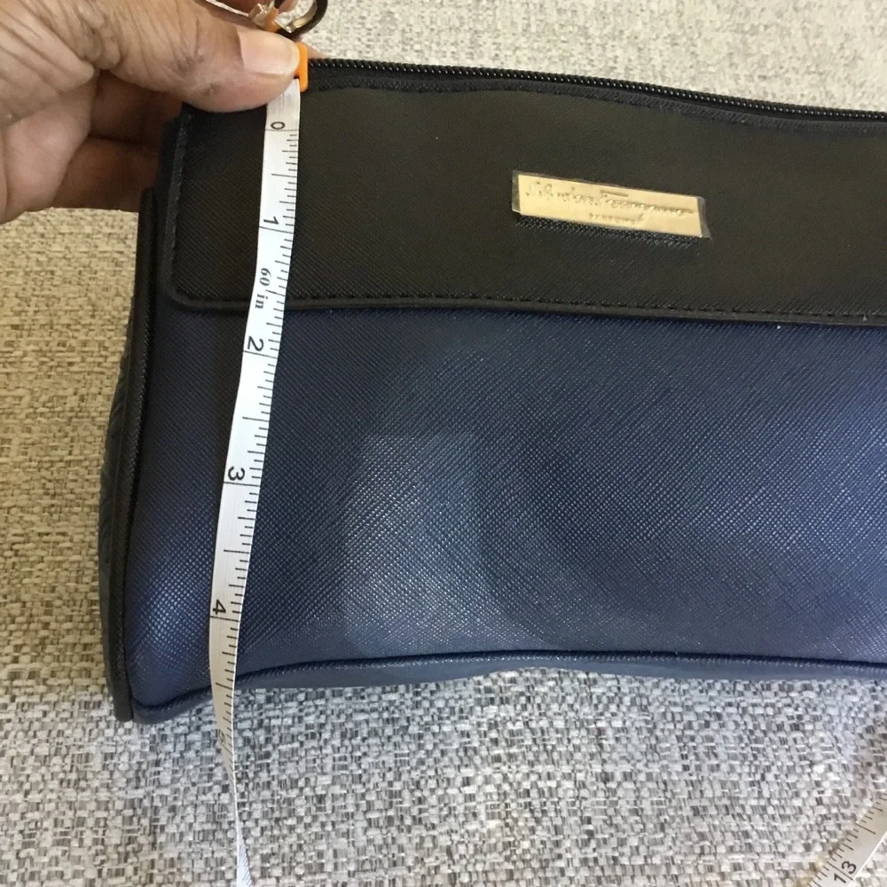 Salvatore Ferragamo Black and Navy Leather Cosmetic Case